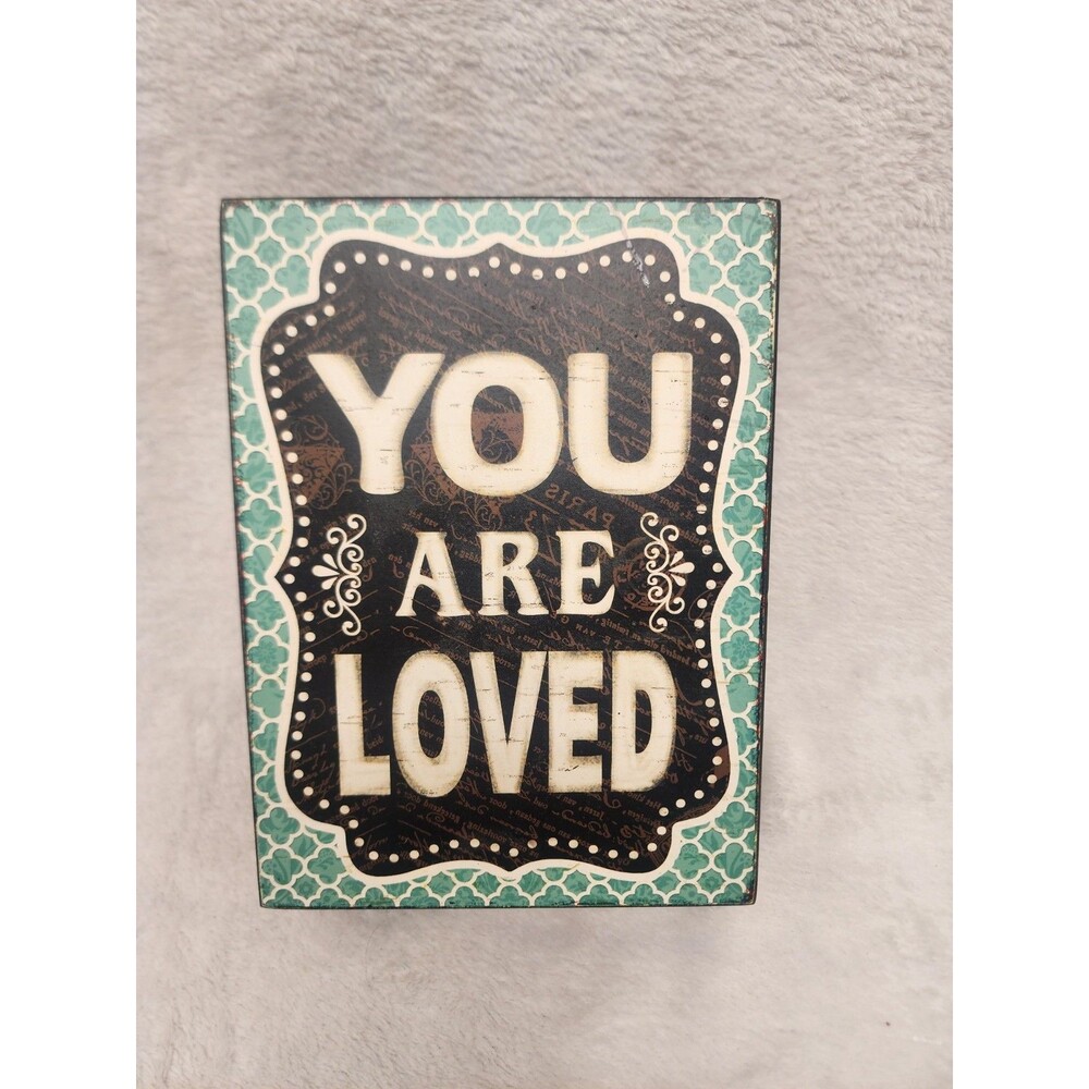 You Are Loved Wood Plaque Black Green Beige Home Decor Hanging Or Freestand 6x8